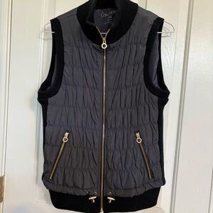 Calvin Klein Women's Black Quilted Vest with Gold Accents